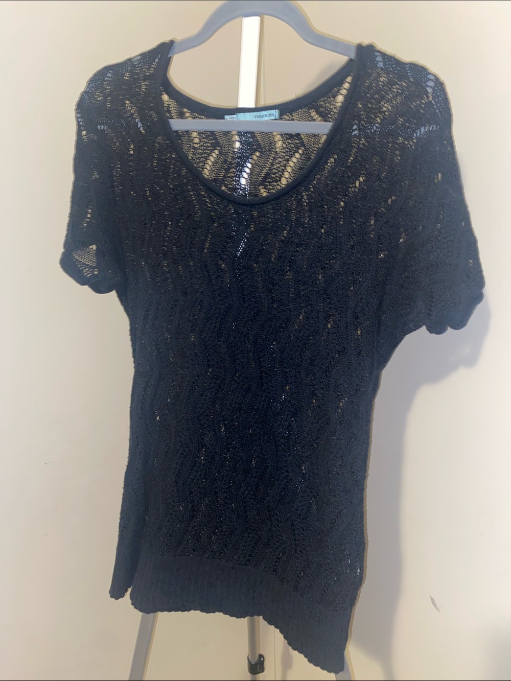 Maurices Black Open-Knit Short Sleeve Top